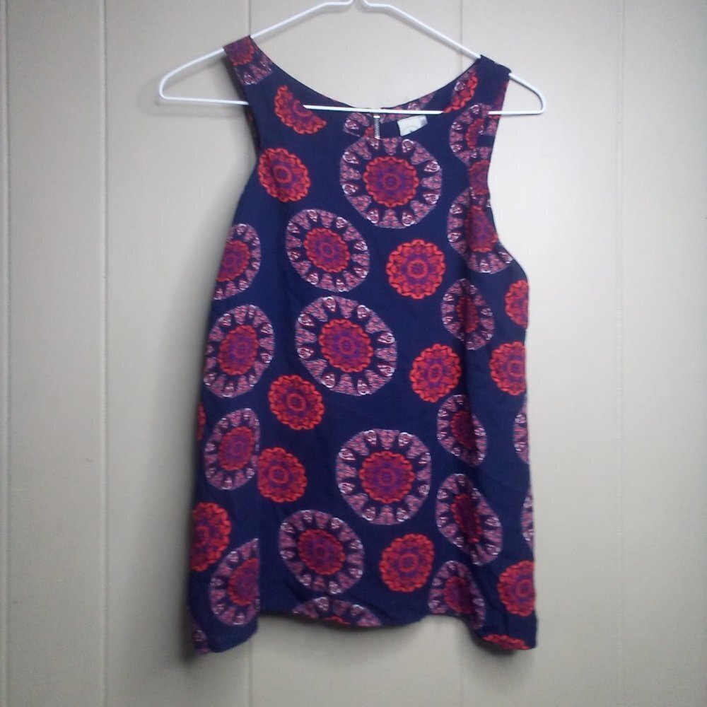 Paper Crane Blouse S Sleeveless Floral Blue Red